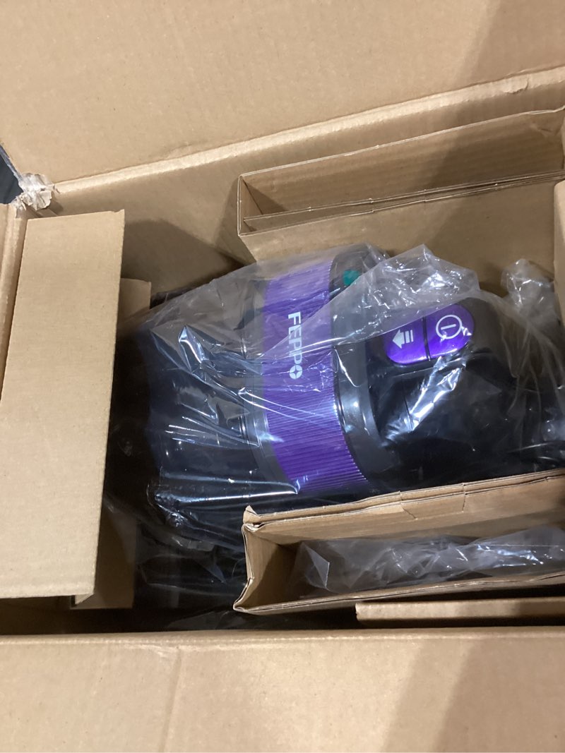 Condition photo showing As Is for feppo mattress vacuum cleaner, 4-in-1 bed vacuum cleaner pro, 16kpa handheld vacuums with 253.7nm uv-c light, 40,000 beats/min tapping, 140°f hot air, hepa filter for bed, sofa, crib(corded, 550w) grey/purple