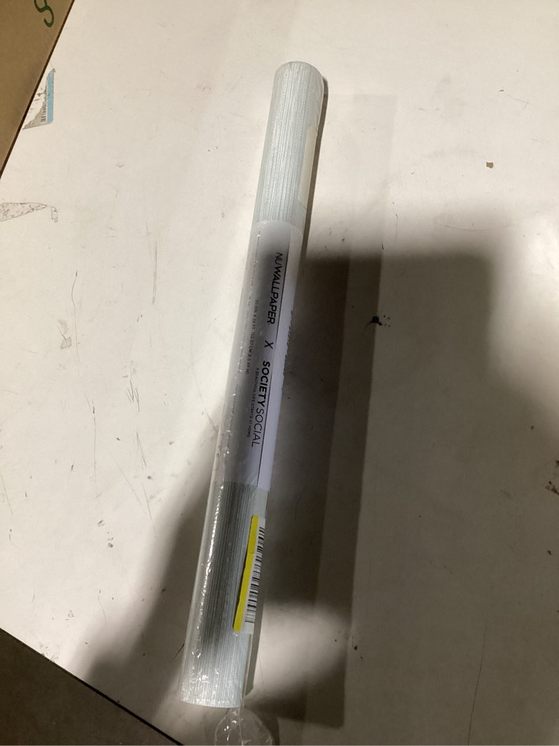 Condition photo showing Good Condition for NuWallpaper x Social Social Whisper Blue Classic Faux Grasscloth Peel & Stick Wallpaper Blue Wallpaper