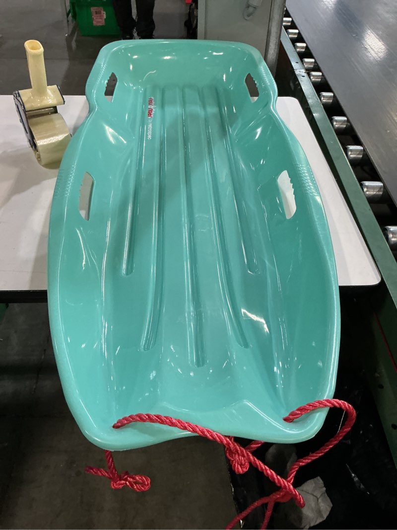 Condition photo showing As Is for Retrospec Retrorider Plastic Snow Sled – Toboggan Style with Pull Rope, Cold-Resistant Coating, and Hard Bottom for Smooth Downhill Rides – Available in 35" and 48" Sizes for Kids and Adults Single Wintertide 48"