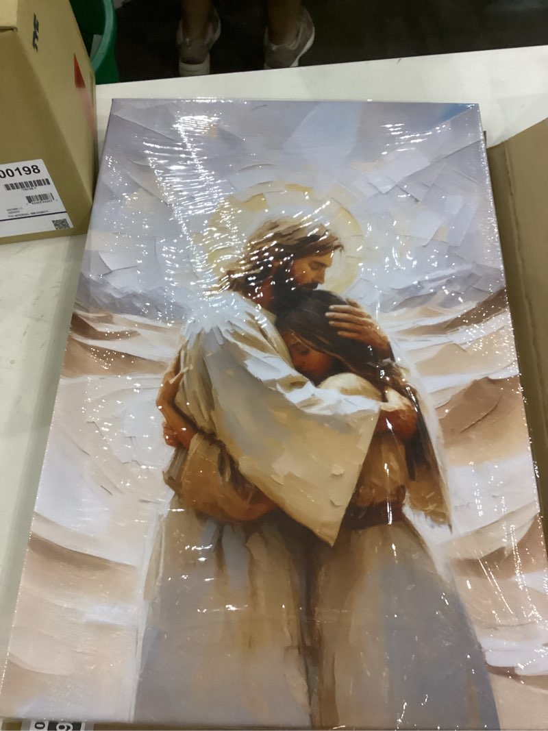 WWN Framed Jesus Embracing Woman Canvas Wall Art Jesus and Girl Picture Wall Decor Christian Spiritu