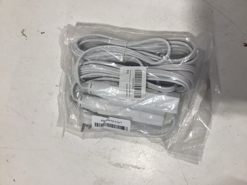 Condition photo showing As Is for starelo twin extension cord with 6 3-prong receptacles, 24ft flat plug (12ft each side) for behind beds, sofas, dressers, furniture (black) 24ft black