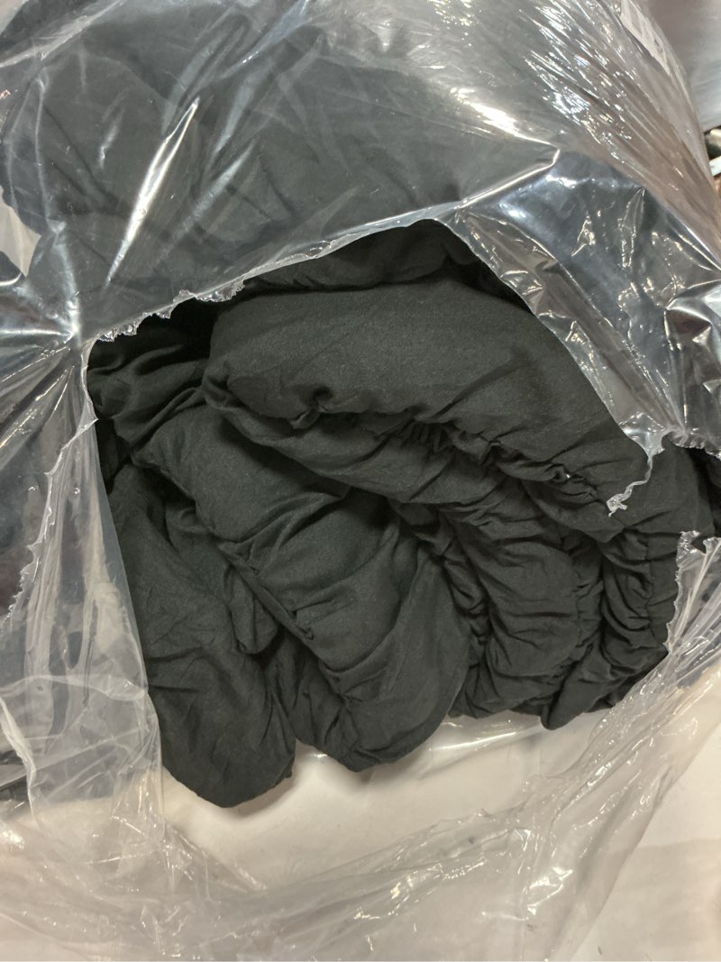 Condition photo showing As Is for andency ruched black king size comforter set, shabby chic pleated bedding sets 3 pieces, lightweight soft boho ruffle bed set for girls, kids, women, all season black king (104"x90")