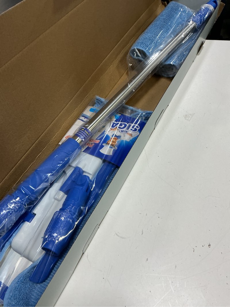 Condition photo showing Good Condition for mr.siga professional microfiber mop for hardwood, laminate, tile floor cleaning, stainless steel telescopic handle - 3 reusable flat mop refills and 1 dirt removal scrubber included blue, blue