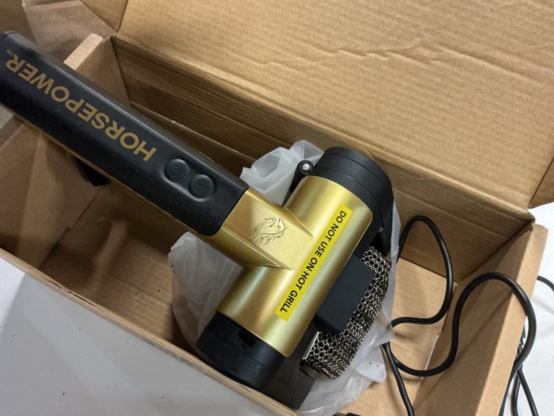 Condition photo showing Good Condition for horsepower giddy up gold bristle-free spinning grill brush w/led & longer run time, cordless/rechargeable, 304 stainless steel power roller blasts away burnt-on food, no bristles no preheating 350 rpm extra battery life