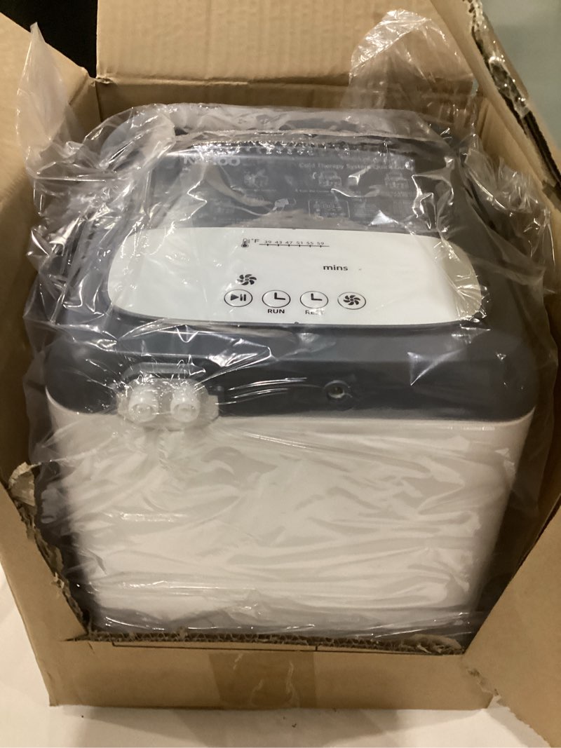 Condition photo showing As Is for cold therapy system, pain relief for post-surgery recovery, programmable ice therapy machine, continuous cryotherapy, universal pad for knee, ankle, cervical, back and leg, including 4 straps, not tested