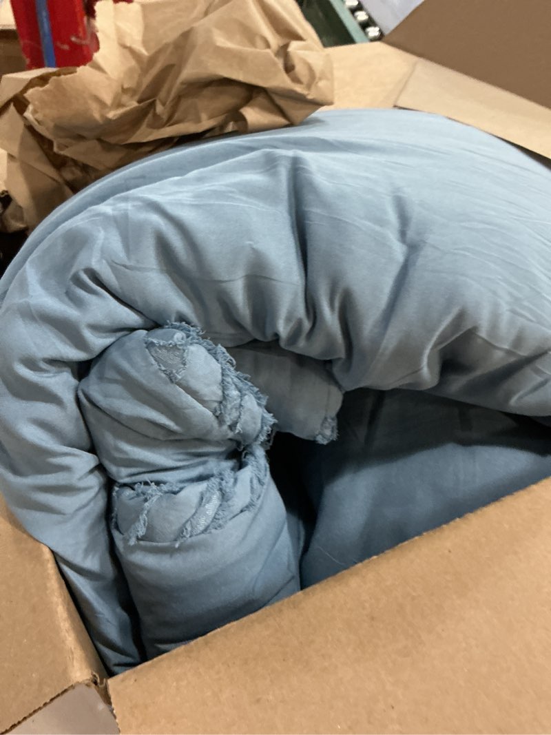 Condition photo showing As Is for bedsure tufted boho comforter set queen size - light blue boho bed set, gentlesoft™ 3 pieces farmhouse shabby chic embroidery bedding, gifts for woman, soft jacquard queen comforter for all seasons queen 20 - light blue - elegant