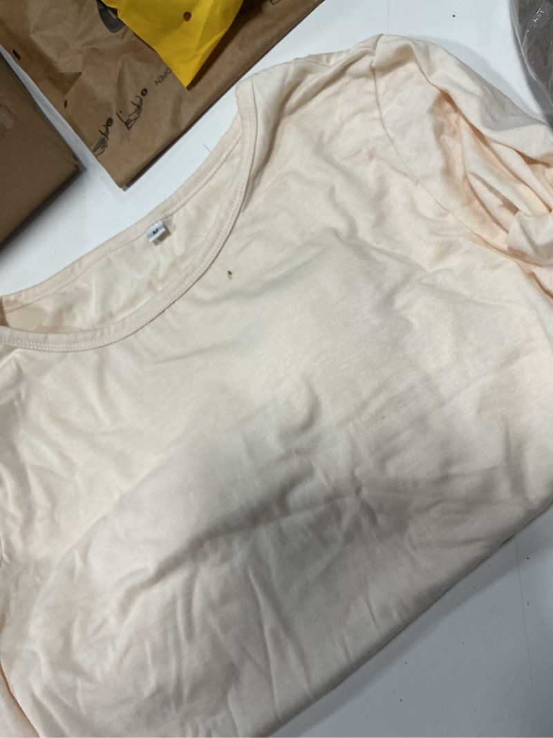 Condition photo showing As Is for ficerd 3 pack 3/4 sleeve tops for women t shirts round neck dressy basics tees blouses casual trendy loose fit shirts medium cream, khaki, coffee