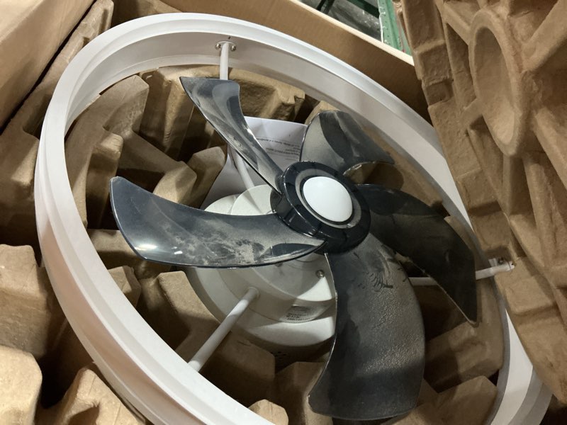 Condition photo showing As Is for  harbor breeze edenmore 20-in matte black led flush mount fandelier ceiling fan with