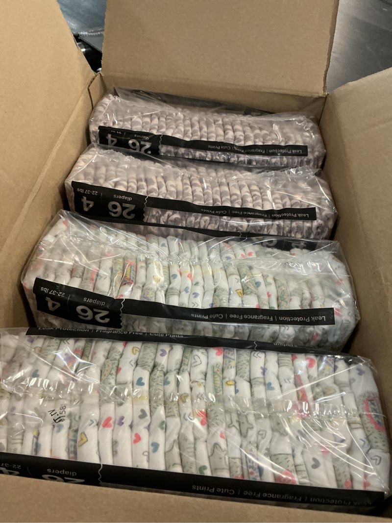 Condition photo showing New/Like New for the honest company comfort dry disposable diapers for sensitive skin, hypoallergenic, wild thang + all the alpacas, super club box size 4 (22–37 lbs) 104 count