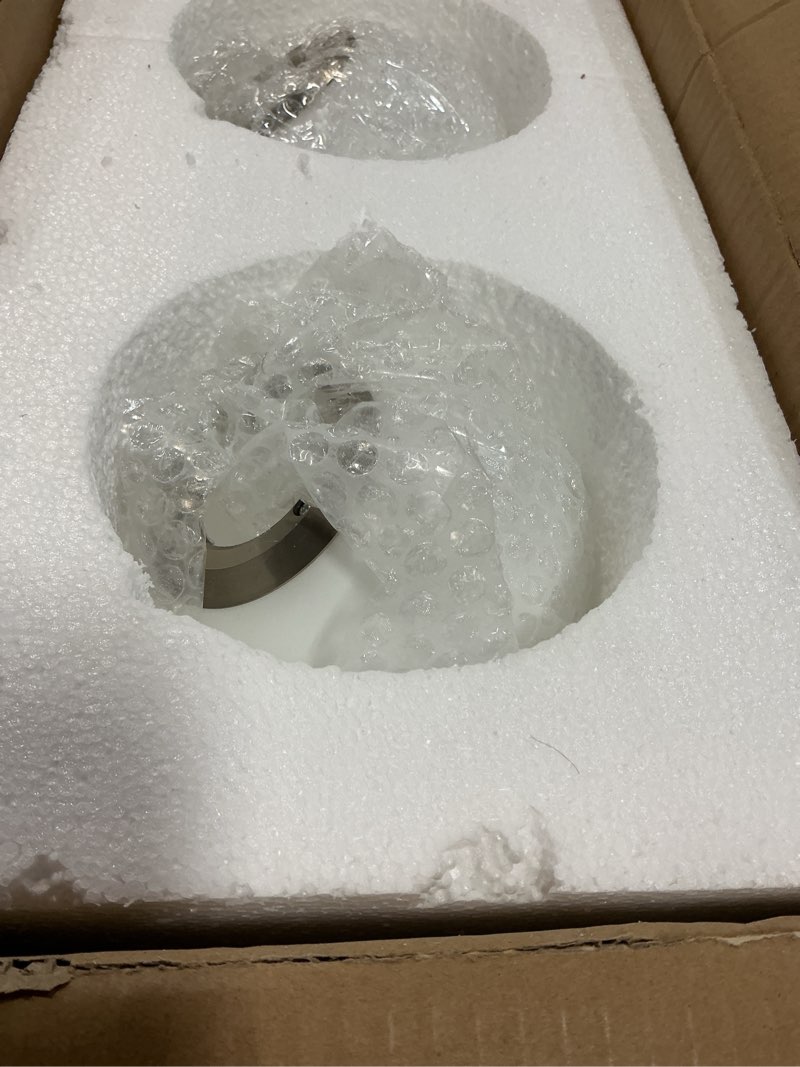 Condition photo showing As Is for byoliima modern globe pendant light brushed nickel chandelier 1-light mid century ceiling hanging lighting fixture white globe glass shades for kitchen island dining room bedroom (2 pack)