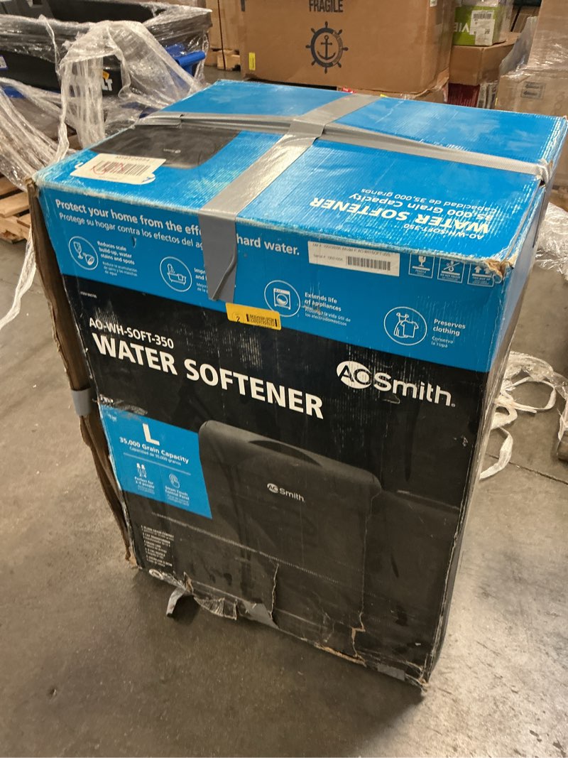 Condition photo showing As Is for a.o. smith 35000-grain water softener