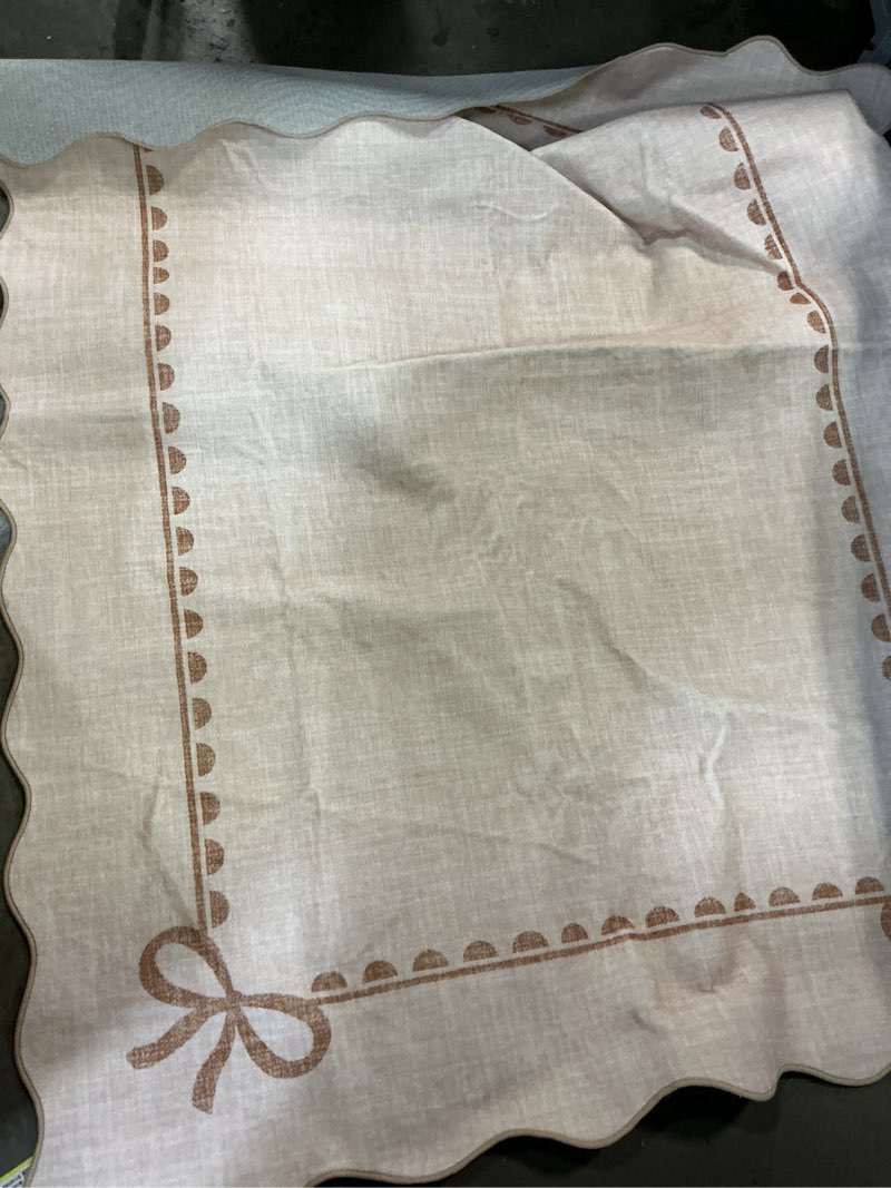 Condition photo showing As Is for GarveeHome Scalloped Bow Rug for Living Room, Solid Beige Rug for Dorm, Washable Rugs 5x7 Soft Low Pile Non Slip Scalloped Rugs for Nursery College Bedroom Decor Kids Room Playroom Beige 5' x 7' (Rectangular)