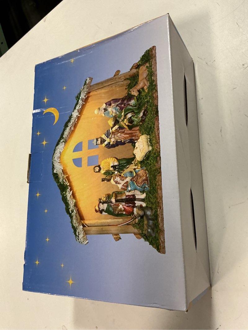 Condition photo showing New/Like New for Nativity Sets for Christmas Indoor with LED Light The Real Life Naticity Scene 10-Piece Christmas Nativity Set with Resin Nativity Figures and Wooden Stable