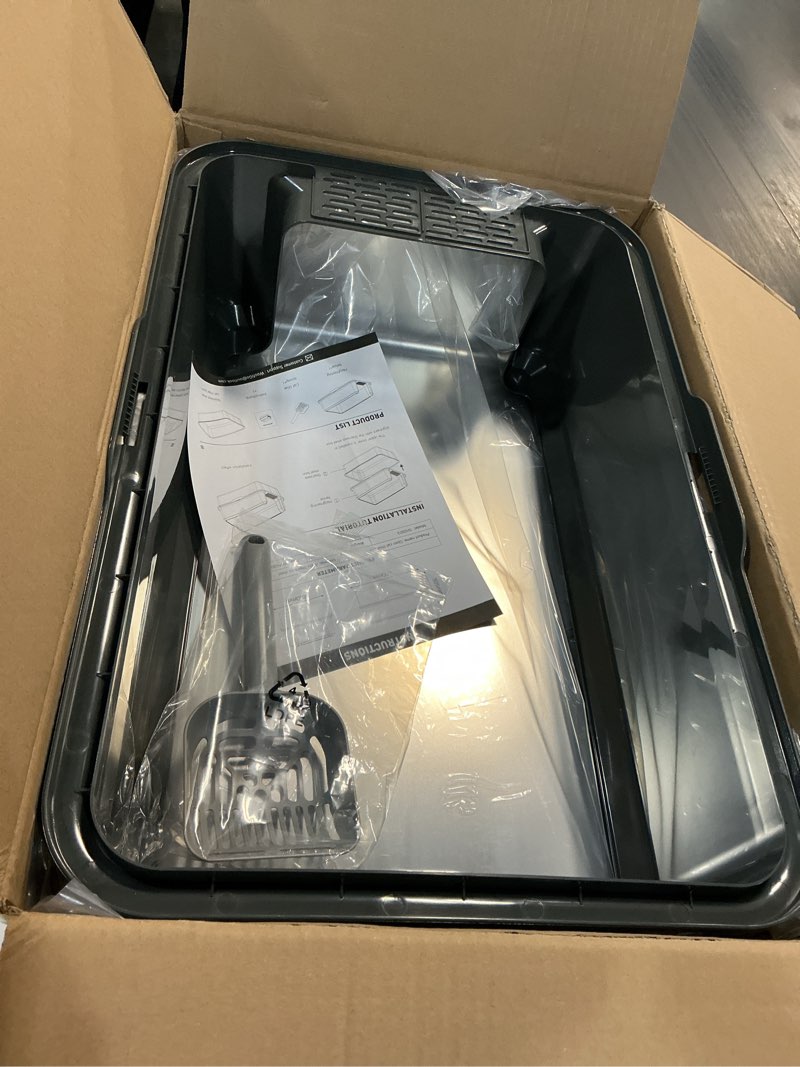 Condition photo showing Good Condition for Enclosed Stainless Steel Cat Litter Box with Lid, XL Extra Large Litter Box for Big Cats, Metal Litter Pan High Sided, Never Absorbs Odors, Anti-Urine Leakage, Easy Cleaning, Include Scoop 5 - Dark Gray (Pack of 1)