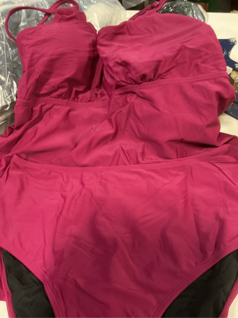 Condition photo showing Good Condition for Aleumdr Women's Tankini Bathing Suit 2 Piece Tummy Control Swimsuit Scallop Trim Tankini Top with Bottom Large Purple