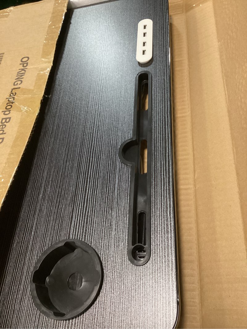 Condition photo showing Good Condition for Lap Desk for Bed Adjustable Height, Foldable Bed Table with Storage Drawer, Tablet Slot & Cup Holder, Portable Laptop Stand for Bed & Sofa, Bed Desk for Adults & Kids, Black