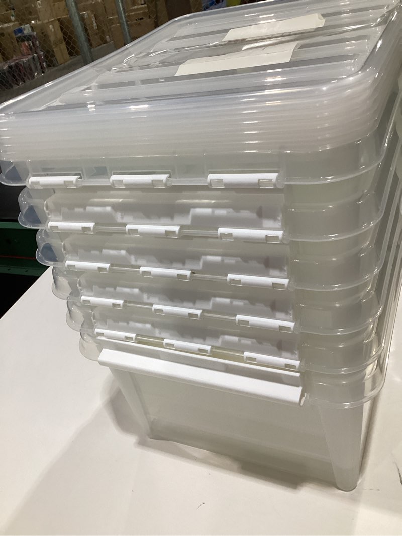 Condition photo showing As Is for SmartStore Classic 2 Clear Box Storage, 2L/2.1QT BPA-Free Stackable Container with Clip Lock Lid, Food Safe Plastic Bins for Organization, 10 Pack 2 Qt. (10 Pack)