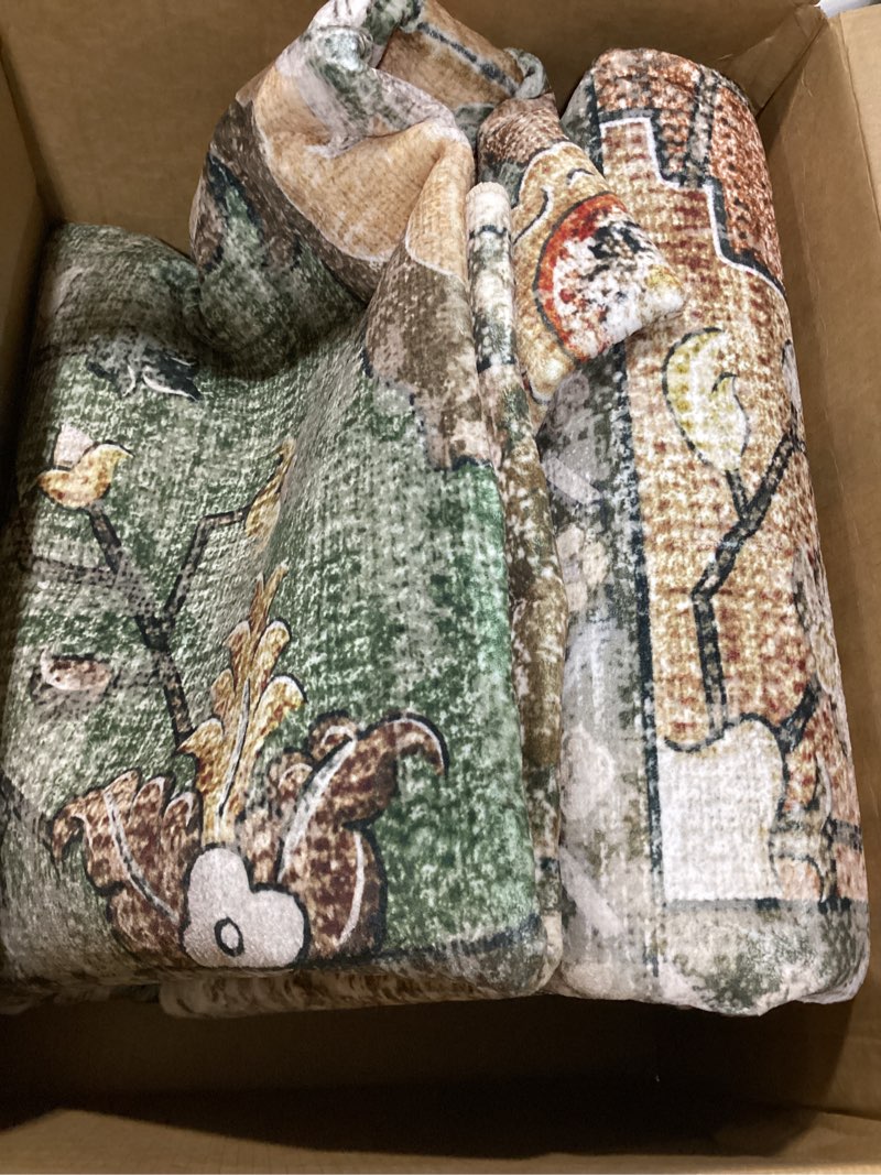Condition photo showing Good Condition for area rugs 5'x7' washable non-slip, floral vintage distress print pattern medallion carpet for living room bedroom dining room, brick red rust neutral brown burnt orange green brick/brown/green 5' x 7' (rectangular)