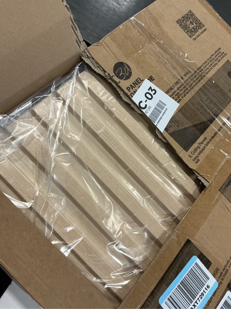 Condition photo showing Good Condition for Art3d Slat Wall Panel, 3D Fluted Textured Panel 12-Tile 19.7 x 19.7in. - Oak 19.7 x 19.7in. Square - Oak 12