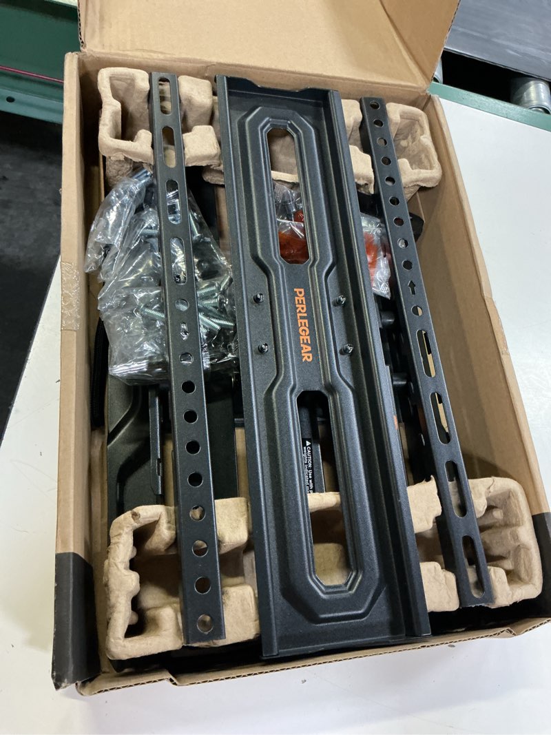 Condition photo showing Good Condition for perlegear full motion tv wall mount for 26-74 inch tvs, height adjustable tv mount, pre-assembled wall mount tv bracket with tool-free tilt, swivel, fits 16” studs, 99 lbs, max vesa 400x400mm, pgmf21 26-74 inch full motion tv wall mount