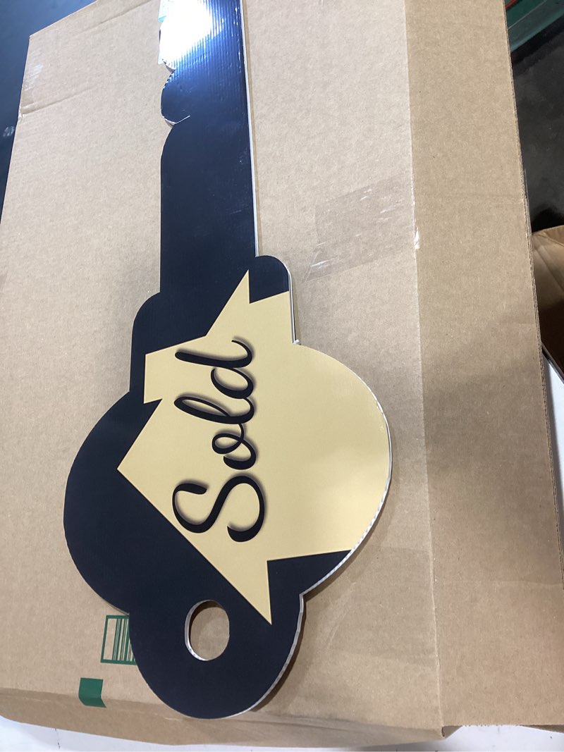 Condition photo showing Good Condition for labend home 30" large sold sign key-shaped - double-sided home sweet home real estate photo prop - closing gift for realtors & new homeowners - corrugated plastic key-shaped multicolor