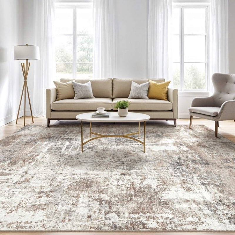 uermei 8'x10' large area rugs for living room, washable non slip indoor rug for bedroom home decor carpets, modern abstract printed carpet, brown reduced price 