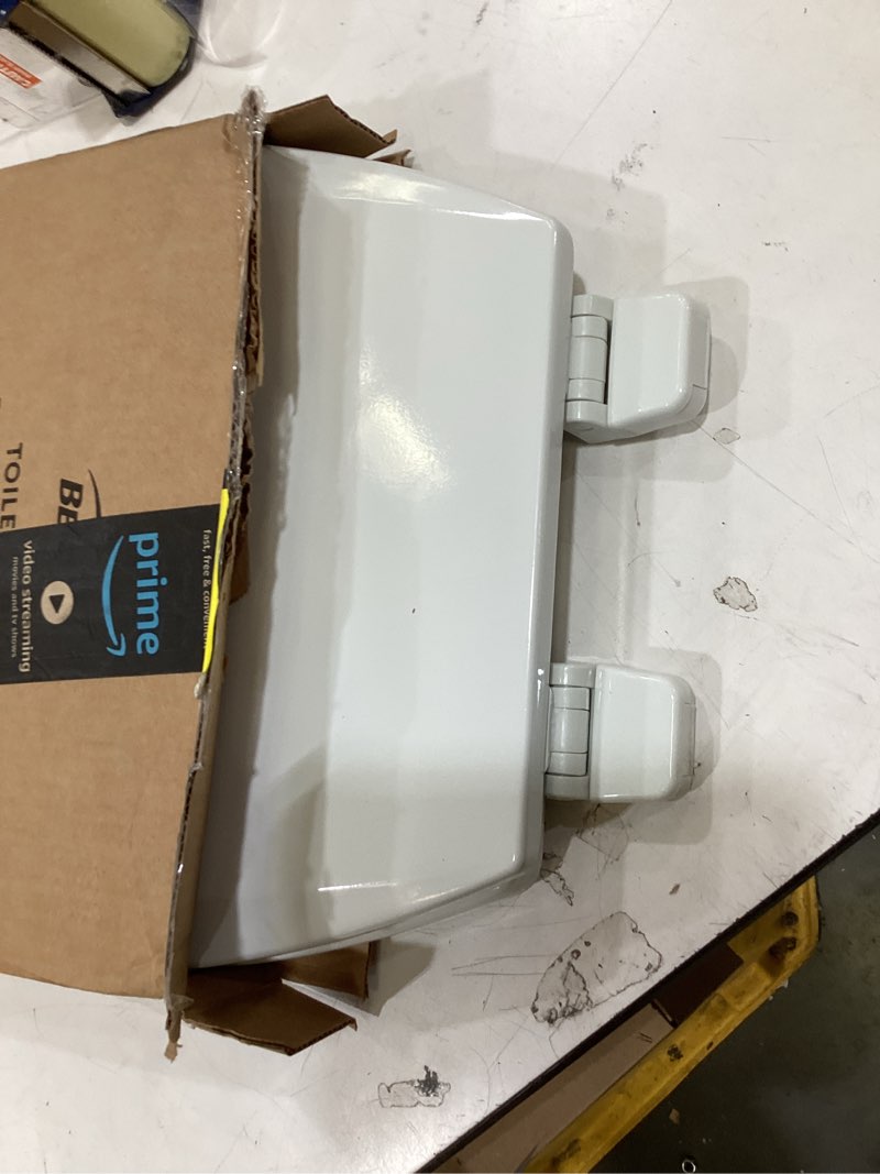 Condition photo showing Good Condition for bemis 550ttt open front durable wood toilet seat, secure hinges stay tight, made in usa, round, white