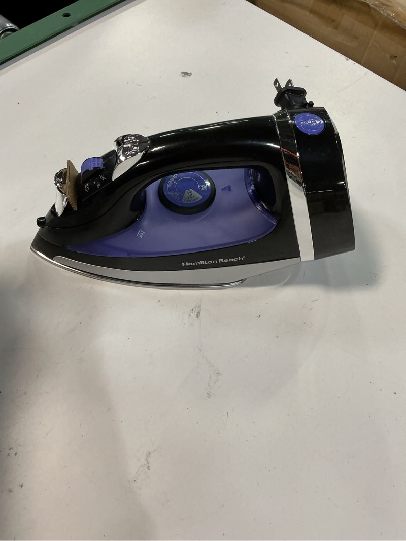 Condition photo showing Good Condition for hamilton beach steam iron for clothes & garment steamer with smooth press stainless steel soleplate, 1200 watts, 8’ retractable cord, black (14214)