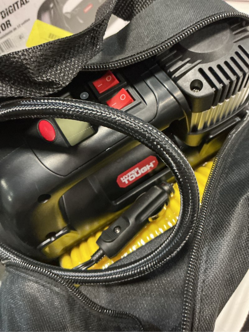 Condition photo showing As Is for hyper tough dc 12v heavy duty direct drive digital tire inflator with detachable led light