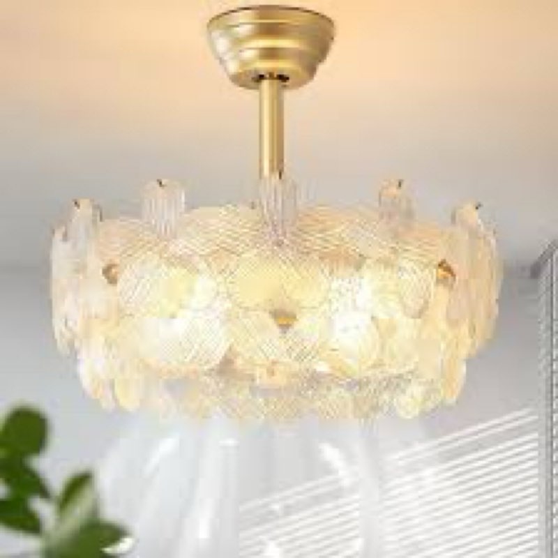 meileke 20'' fandelier ceiling fans with lights, gold caged ceiling fan with remote low profile, 6 s