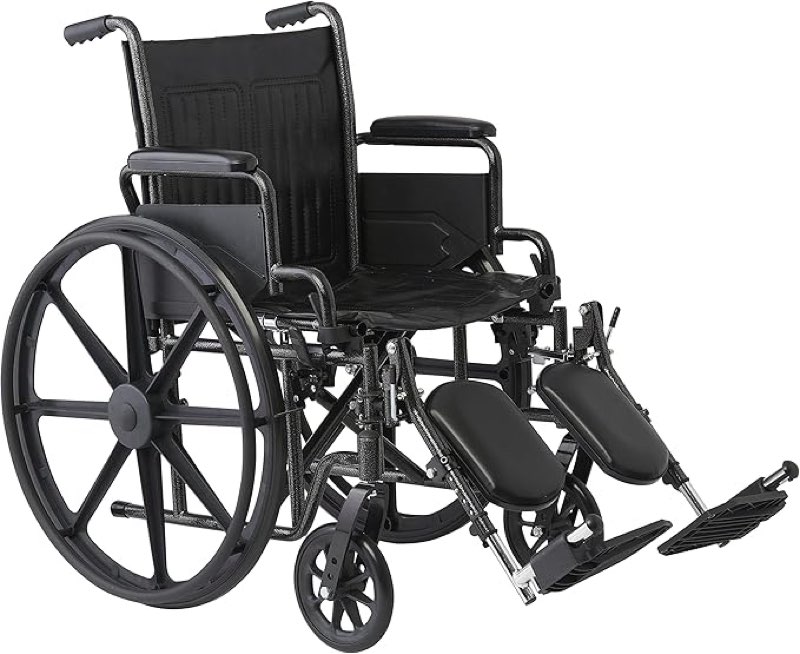 Medline K1 Basic Vinyl Wheelchair, 18" Wide Seat, Swing-Back Desk-Length Arms, Elevating Leg Rests - Comfortable, Durable & Reliable Mobility Aid