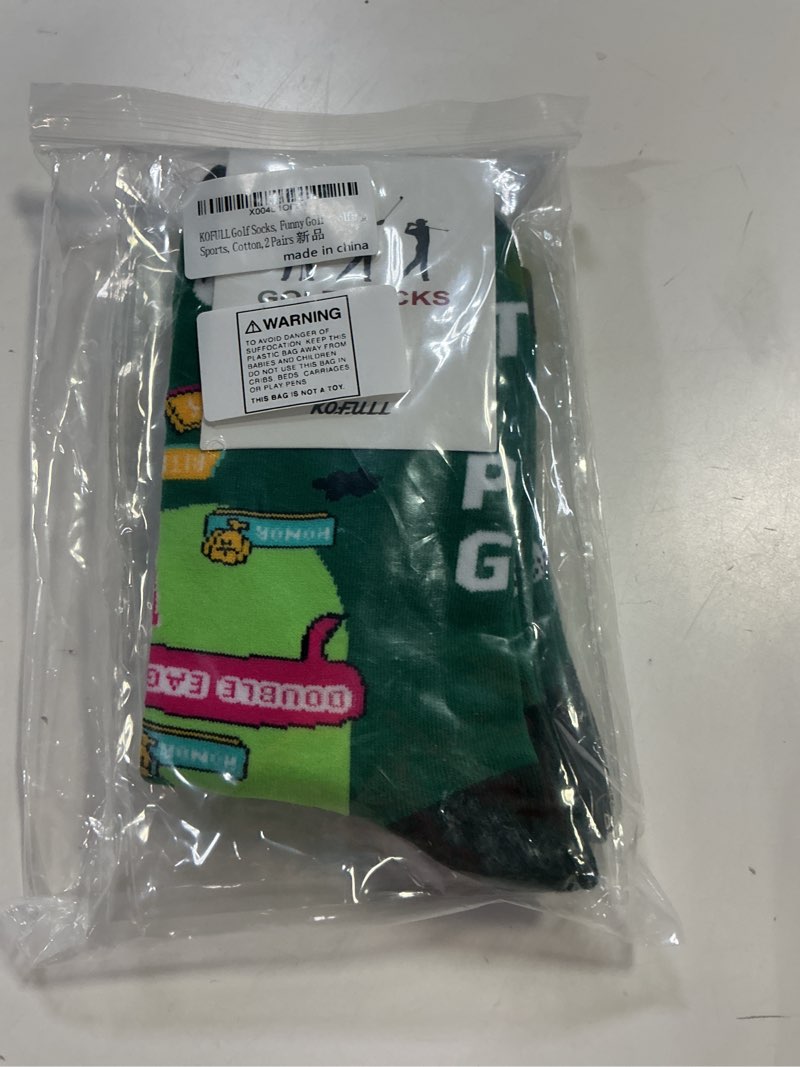 Condition photo showing New/Like New for KOFULL Fun Golf Socks- 2 Pairs for Stocking Stuffers & Tournament Prizes, Pickleball Socks -Gifts for Accessories, Size 6-13 Green P