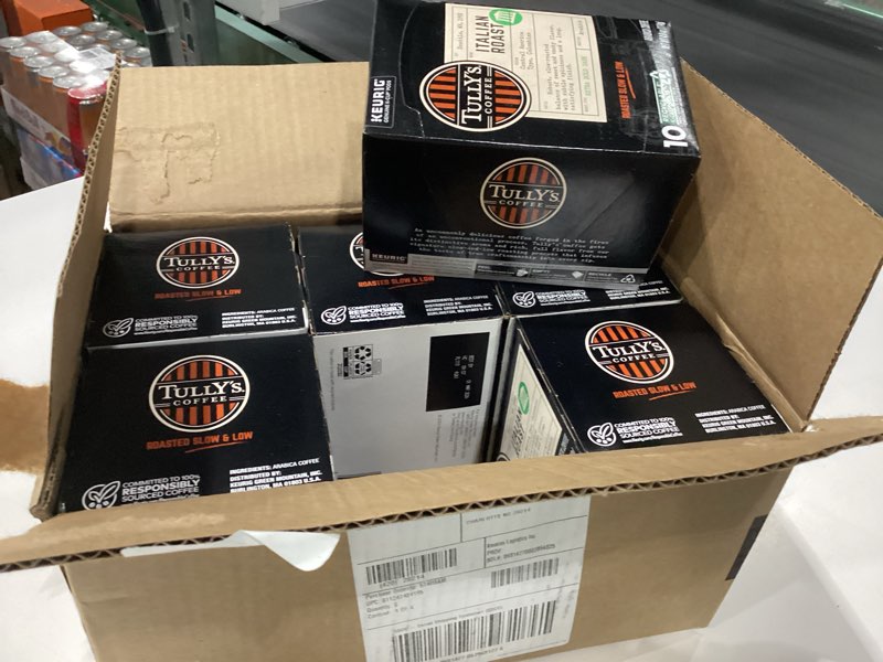 Condition photo showing New/Like New for Tully's Coffee Italian Roast, Keurig Single-Serve K-Cup Pods, Dark Roast Coffee, 60 Count (6 Packs of 10) Italian Roast 10 Count (Pack of 6) BEST BY 2026-03-01