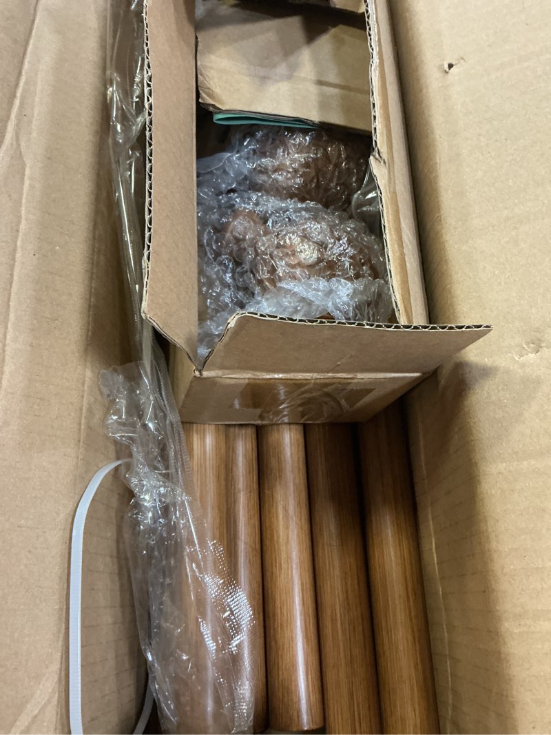Condition photo showing Good Condition for qdwis wood curtain rods for windows 66 to 120 inch, 1'' adjustable decorative drapery rods with imitation wood grain leaf pattern finials, boho heavy duty long window curtain rods set 36''-120'' 36'' - 120'' [1 pack] wood grain