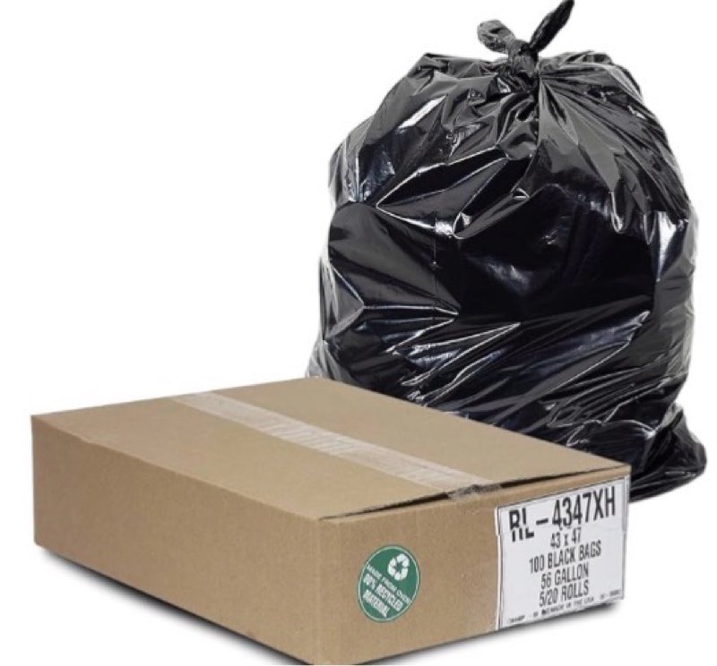 aluf plastics 56 gallon trash can liners (100 count) - 43" x 47" - thick 1.5 mil equivalent black trash bags for bathroom, kitchen, office, industrial, commercial, recycling and more