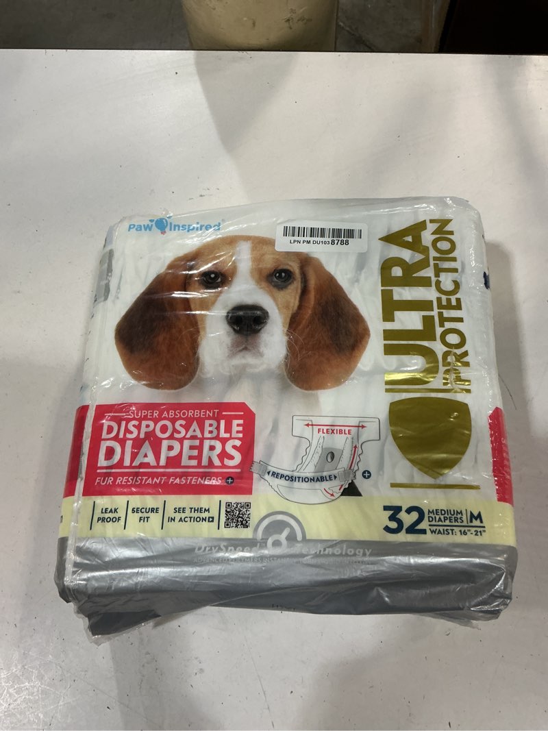 Condition photo showing New/Like New for paw inspired 32ct disposable dog diapers | female dog diapers ultra protection | diapers for dogs in heat, excitable urination, or incontinence (medium) medium (32 count)