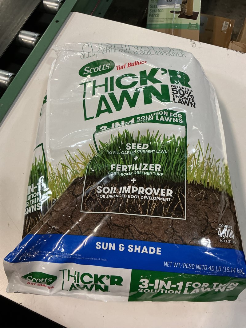 Condition photo showing Good Condition for scotts turf builder thick'r lawn sun and shade, combination seed, fertilizer and soil improver, thickens thin grass, 40 lbs. 40 lb.