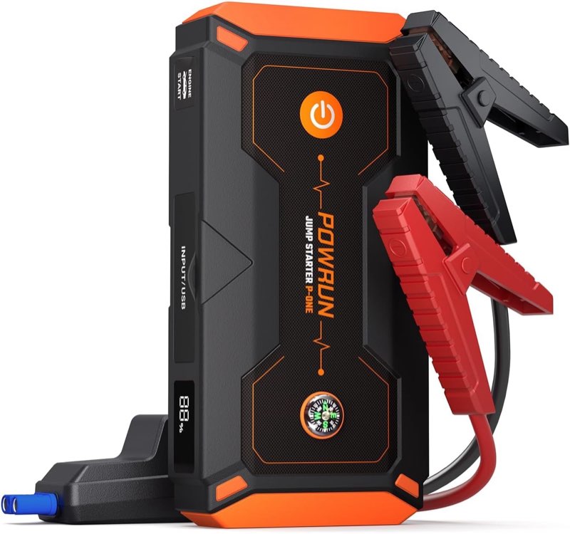 powrun p-one jump starter, 2000a portable jump box - car jump starter battery pa
