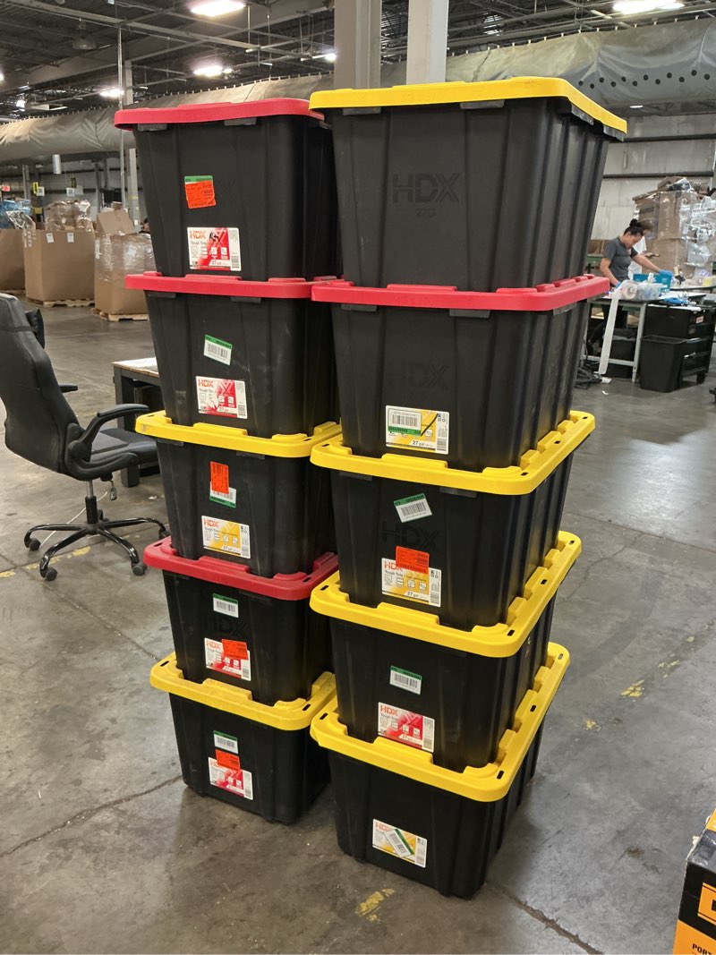 Condition photo showing New/Like New for hdx 27 gal. tough storage tote in black and yellow