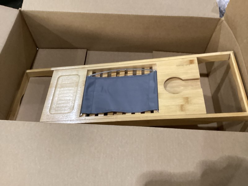 Condition photo showing Good Condition for Bamboo Bathtub Tray - Wood Bath Caddy with Book, Phone, or Tablet Rest, Cup Holder, and Extended Sides for Bath Accessories by Home-Complete (Natural)