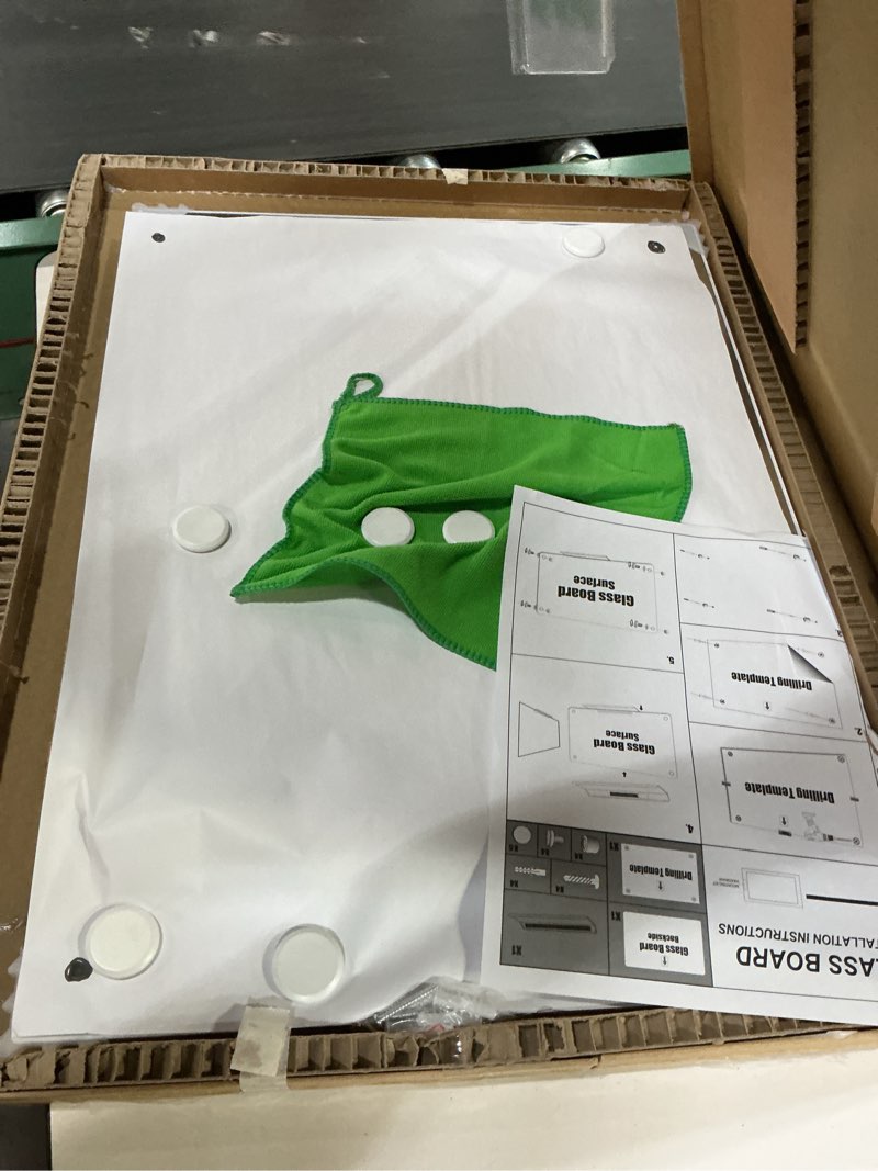 Condition photo showing Good Condition for Magnetic Glass Whiteboard, 24" x 18" Glass Dry Erase Board for Wall, Frameless White Board with 1 Marker Tray and 3 Magnets for Office, Home, Classroom - Normal White Normal White 24"W x 18"H