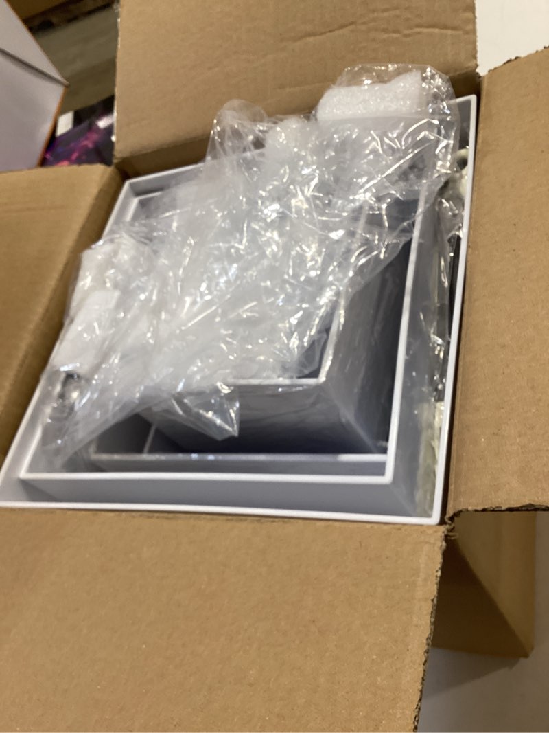 Condition photo showing Good Condition for 8 pcs white buffet risers with mini table sign, serving tongs, acrylic food risers for buffet table display stand shelf for party catering dessert jewelry collectibles (size 9" 8" 7" 6" 5" 5" 4" 4")