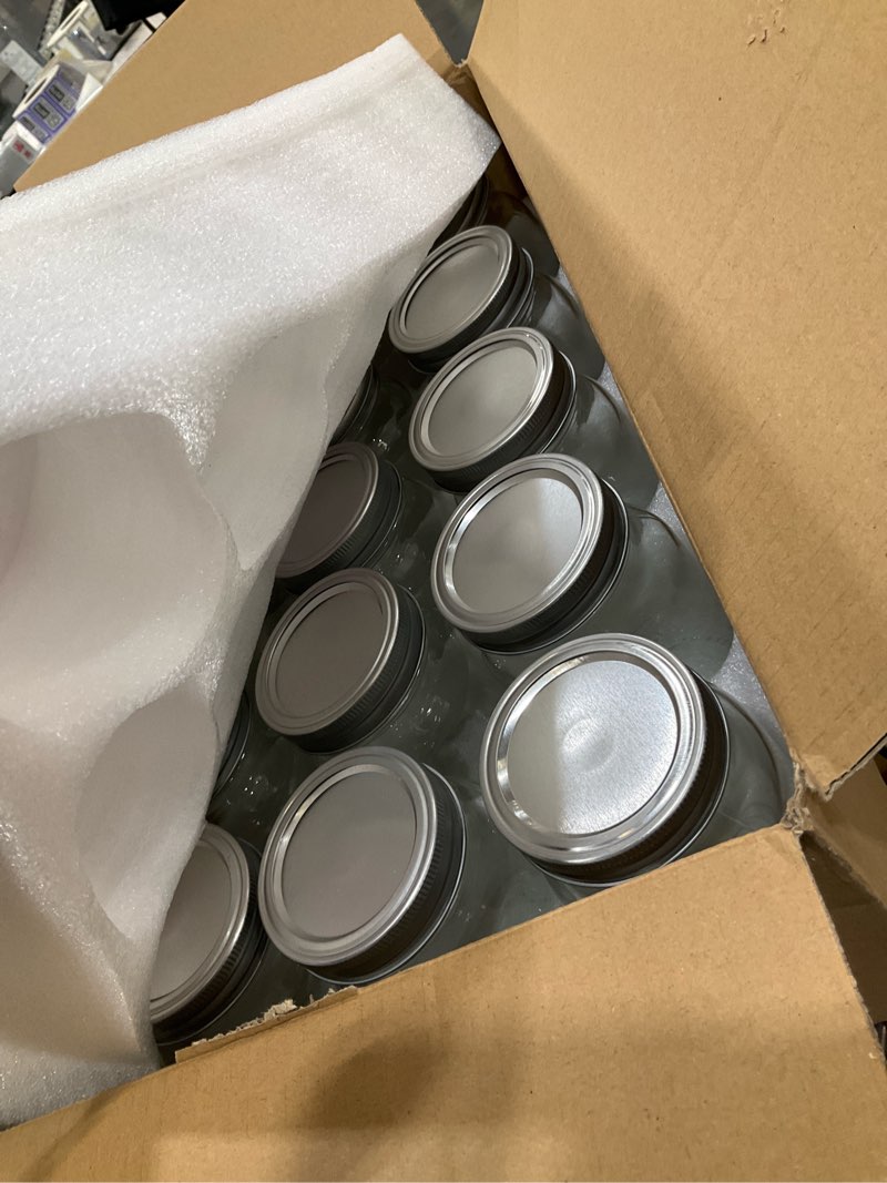 Condition photo showing Good Condition for Glass Mason Jars 16 oz with Airtight Lids and Bands - 15 Pack Regular Mouth Pint Canning Jars for Pickling, Meal Prep, Overnight Oats, Dry Food & DIY Crafts - Includes 24 Stickers & Brush Airtight Lids & Bands