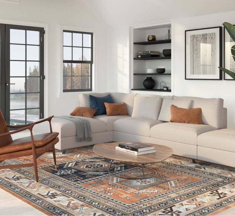 Abacasa Brooks Aqua-Copper-Black-Ivory 5x8 Area Rug