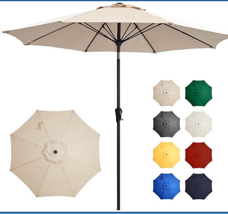 ayge large 9ft outdoor patio umbrella, market table umbrella - uv resistant, easy tilt button and crank, 8 heavy duty fiberglass ribs