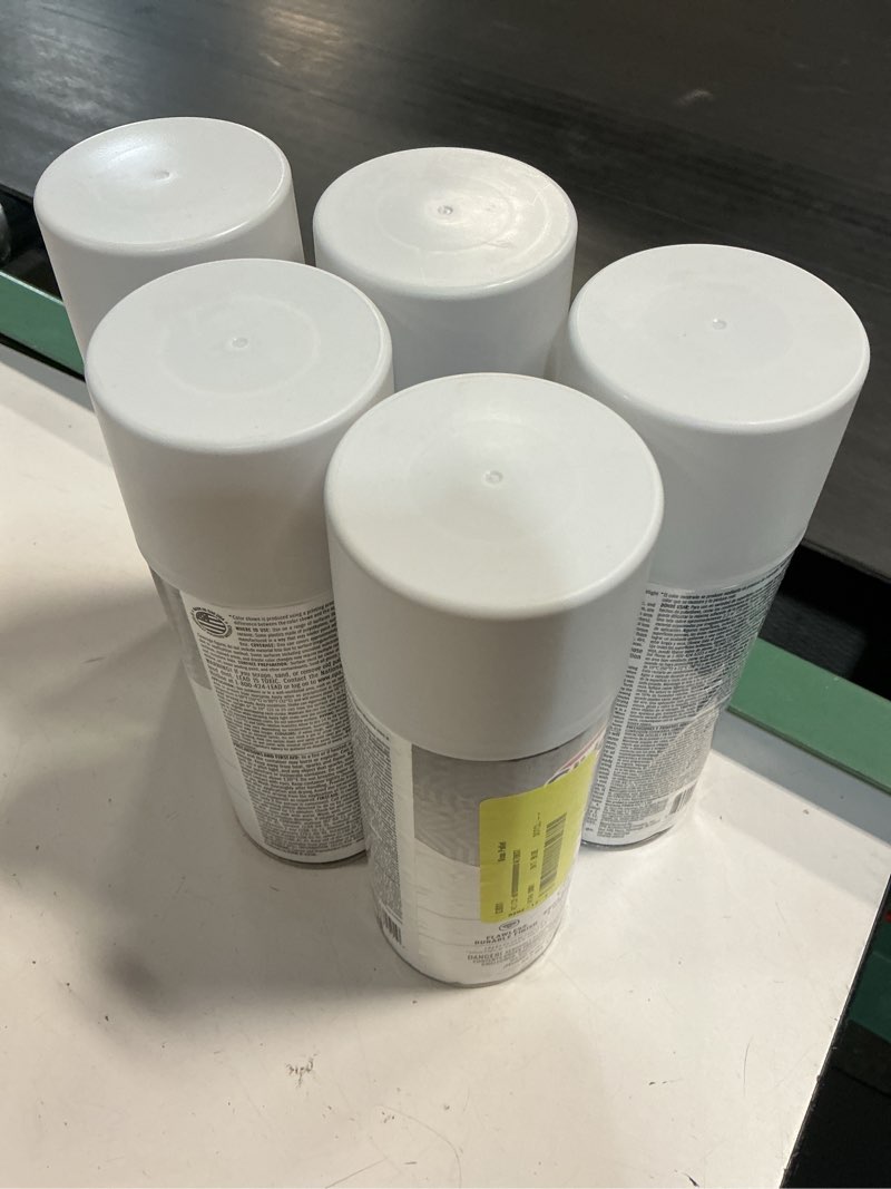 Condition photo showing As Is for 5 pcs  glidden master finish 12 oz. matte white interior/exterior all surface spray paint and primer