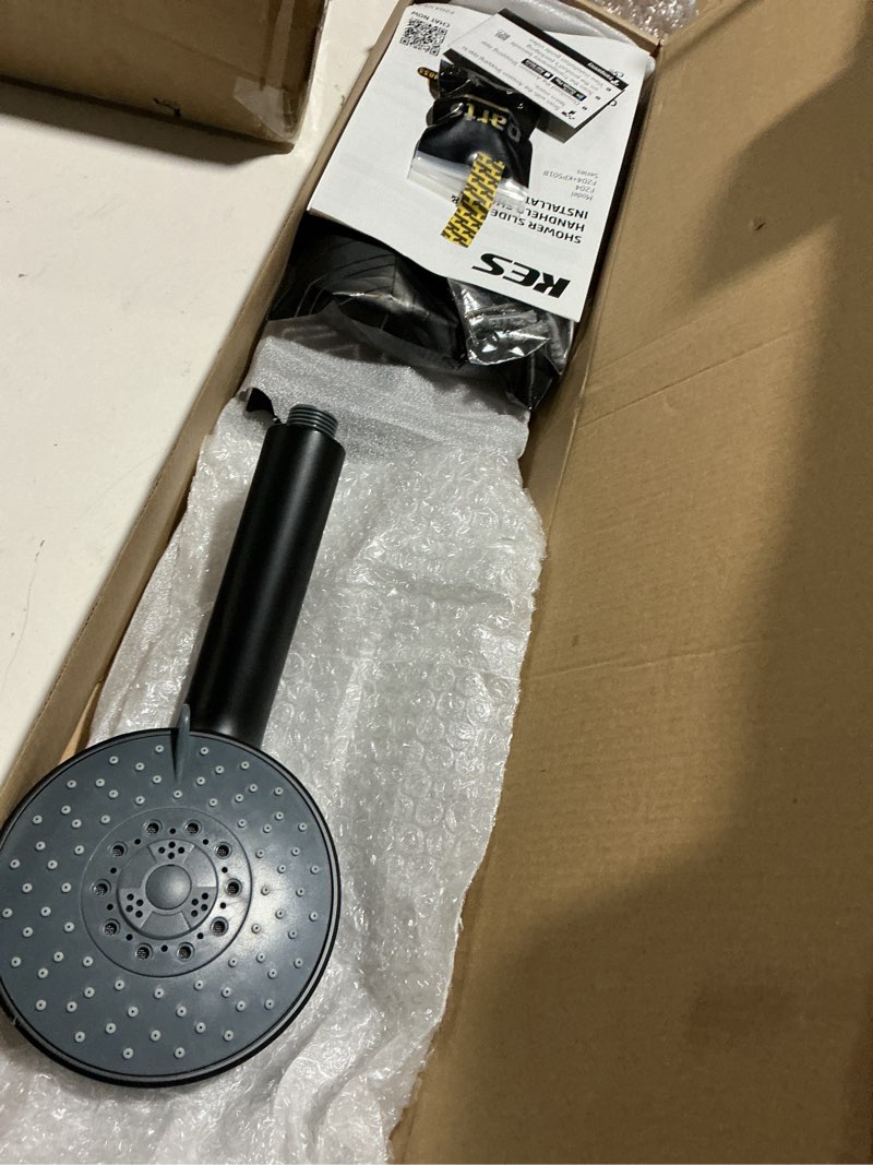 Condition photo showing As Is for KES Adjustable Shower Head Holder with Slide Bar Combo, Handheld Shower Head with Hose 5-Function Handheld Shower Kit with Handheld Set Matte Black, F204-BK-C1