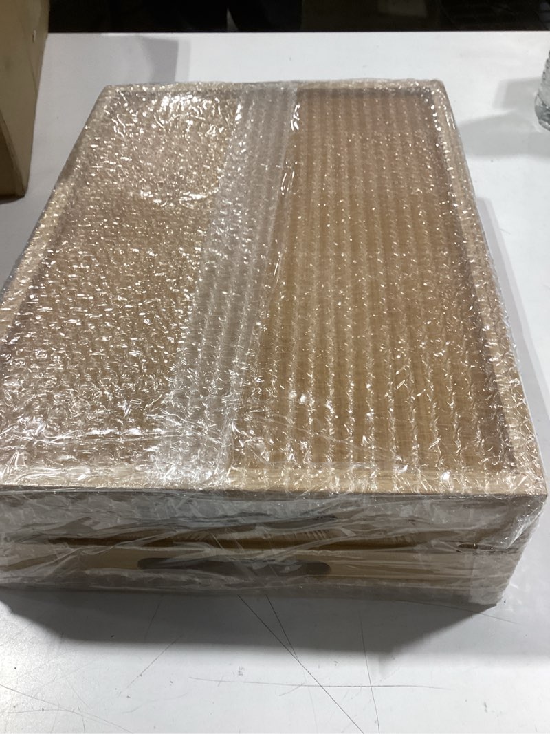 Condition photo showing New/Like New for 2 pack large bamboo serving tray with handles, 14 x 10 inch wooden dinner tray, home kitchen breakfast trays for living room bedroom kitchen dinner table, picnic 2 pack 14 x 10 inch