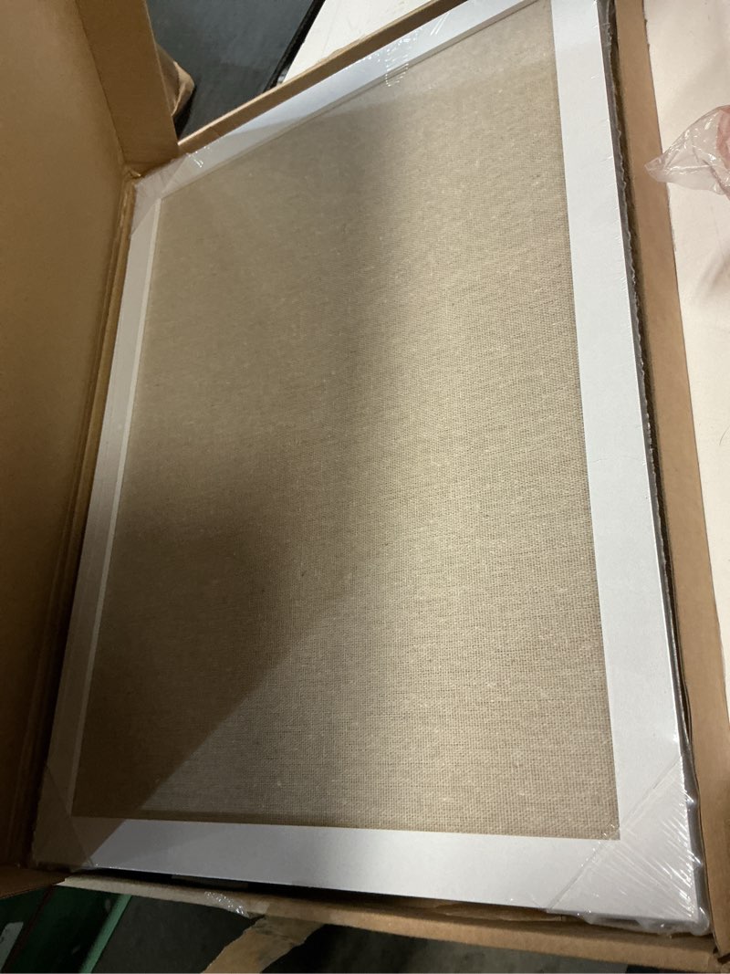 Condition photo showing New/Like New for 2-Pack Double-Sided Cork Board with Linen, 16" x 12" Hanging Wood Framed Bulletin Board, Picture Display Vision Board Kit Corkboards for Wall School Office Decor, 20 Pushpins (Vintage White) Beige - 2pcs 16"x12"