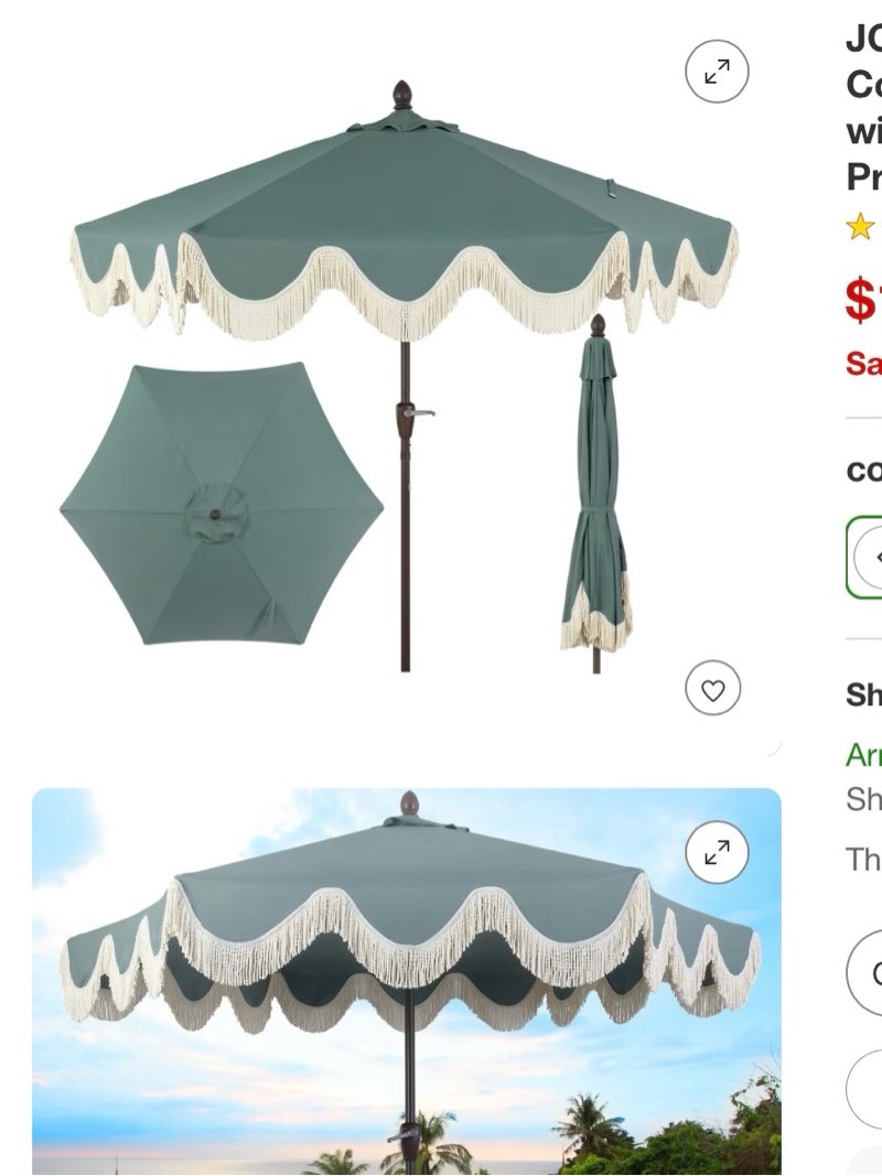 jonathan y umb1001o collins 9 ft. classic cottage fringe tassel market patio umbrella with auto-tilt